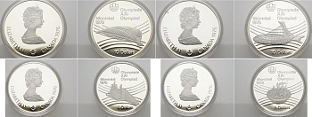 Канада набор из 4 монет 1976 олимпийские игры в Монреале 1976, в оригинальной коробке, серия VII KM OCP7 (109, 110, 113, 114) серебро PROOF 4-5-3-19