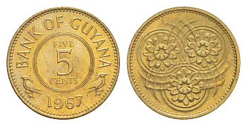Гайана 5 центов 1967 Республика KM 32 никель латунь  UNC 4659-527