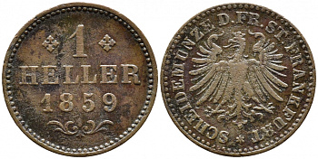 ФРАНКФУРТ 1 ГЕЛЛЕР 1859 B KM 356, AKS 35, BST 405 медь 218-863