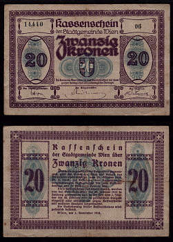 Австрия 20 крон 1919 Нотгельд, Вена бумага 6289-31-4-1