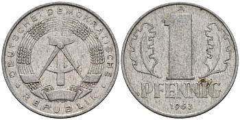 ГДР 1 пфенниг 1963 A KM 8.1 алюминий 44-215