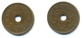 ДАНИЯ 2 ЭРЕ 1928 N; GJ, КРИСТИАН X (1912-1947) KM 827.2 бронза 3999-917