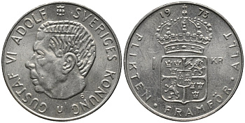 Швеция 1 крона 1973 Густав VI Адольф (1950-1973) KM 826а медь плакированная медно-никелем 4577-821