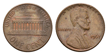 США 1 цент 1967 Авраам Линкольн KM 201 медь цинк 4613-561