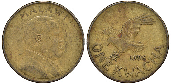 Малави 1 квача 1996 орел KM 28 сталь плакированная латунью 4162-341
