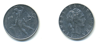 ИТАЛИЯ 50 ЛИР 1979 КУЗНЕЦ KM 95.1 сталь 4364-757