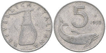 Италия 5 лир 1955 R KM 92 алюминий 192-127