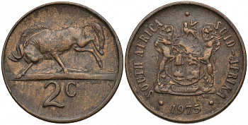 ЮАР 2 цента 1975 герб, антилопа гну KM 83 бронза 51-1957