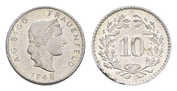 Швейцария игровой жетон 10 раппенов 1948 Men05 8058.6, Men18 10039.6 алюминий 4643-924