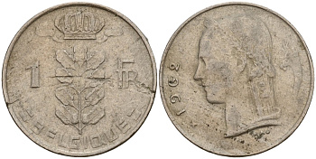 Бельгия 1 франк 1962 Belgie, Бодуэн I (1951-1993) KM 143 медно-никель 4189-858