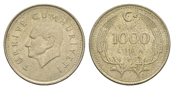 Турция 1000 лир 1990 Кемаль Ататюрк KM 997 медь цинк никель 4523-1233