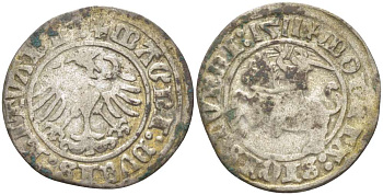 Польша 1/2 гроша (полугрош) 1511 Сигизмунд I Старый (1506-1548), вес 1,23 гр. серебро 1517-241