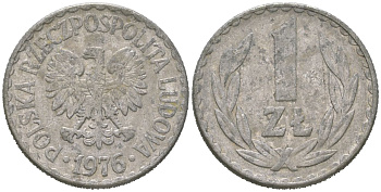 Польша 1 злотый 1976 MW Y 49.1 алюминий 4616-1157