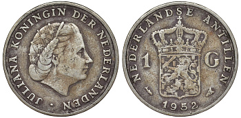 Нидерландские Антилы 1 гульден 1952 Юлиана (1948-1980) KM 2 серебро 36-817