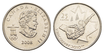 Канада 25 центов 2008 XXI зимние Олимпийские Игры, Ванкувер 2010 - Сноуборд KM 768 сталь плакированная никелем UNC 4637-944