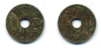 ФРАНЦИЯ 10 САНТИМОВ 1927 ТИП ЛИНДАЙЁ KM 866а медно-никель 84-342