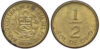 Перу 1/2 соля 1976 KM 265 латунь 4189-959