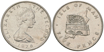 Остров Мэн 5 пенсов 1976 Елизавета II (1952-2022) KM 35 медно-никель aUNC 4619-121