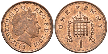 Великобритания 1 пенни 2001 Елизавета II (1952-2022) KM 986, Spink 4710 (B5) сталь плакированная медью 4609-557