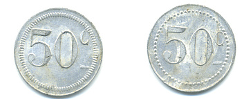 ФРАНЦИЯ 50 САНТИМОВ НАЧАЛО XX ВЕКА d 24 мм, вес около 1,0 гр., платежный жетон., платежный жетон алюминий 89-1056