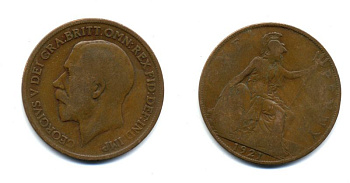 Великобритания 1 пенни 1921 Георг V (1910-1936) KM 810, Spink 4051 бронза 47-625