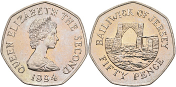 Джерси 50 пенсов 1994 замок Гросне, Елизавета II (1952-) KM 58.1 медно-никель UNC 4583-614