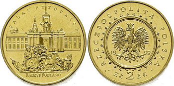 Польша 2 злотых 1999 MW, дворец Потоцкого в Радзынь-Подляский KM 372 нордик UNC 4521-735