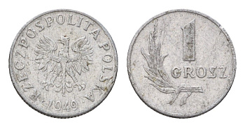 Польша 1 грош 1949 Y 39 алюминий 187-328