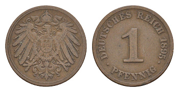 Германия 1 пфенниг 1895 J, Вильгельм II (1888-1918) KM 10, J. 10 медь 4639-1114