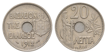 Греция 20 лепт 1912 Георг I (1863-1913), Афина KM 64 никель aUNC 4654-1057