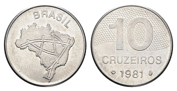 Бразилия 10 крузейро 1981 KM 592.1 нержавеющая сталь 4663-547