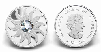 Канада 3 доллара 2011 на день рождения, апрель, камень месяца диамант KM NEW серебро PROOF 4-3-4-29
