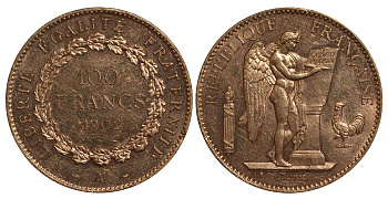 Франция 100 франков 1902 A, ангел KM 832 золото UNC 00-000-00