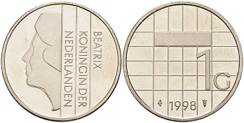Нидерланды 1 гульден 1998 Беатрикс (1980-2013) KM 205 никель UNC 4116-144