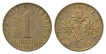 Австрия 1 шиллинг 1973 KM 2886 алюминиевая бронза 4671-631