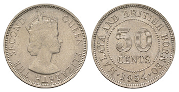 Малайя и Британское Борнео 50 центов 1954 Елизавета II (1952-2022) KM 4 медно-никель 4622-451
