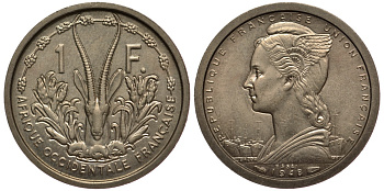 Французская Западная Африка 1 франк 1948 пробник, ESSAI KM E1 медно-никель UNC 5010-724