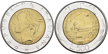 ИТАЛИЯ 500 ЛИР 1983 R KM 111 биметалл 4589-647
