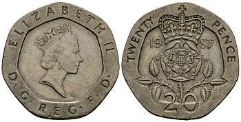 Великобритания 20 пенсов 1987 Елизавета II (1952-2022) KM 939, Spink 4361 (G2) медно-никель 4135-143