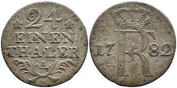 ПРУССИЯ 1/24 ТАЛЕРА 1782 А, ФРИДРИХ II (1740-1786) KM 296 биллон 54-959