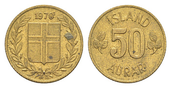 Исландия 50 эйре 1970 KM 17 никель латунь UNC 4617-428