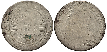 Австрия, Священная Римская империя 15 крейцеров 1663 GH, монетный двор Бреслау, Леопольд I (1657-1705) КМ 1143 серебро 413-1314