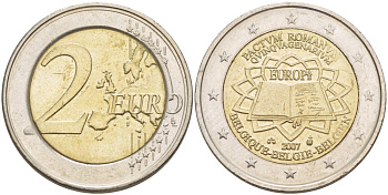 БЕЛЬГИЯ 2 ЕВРО 2007 50 ЛЕТ РИМСКОМУ ДОГОВОРУ KM 247 биметалл 4543-354