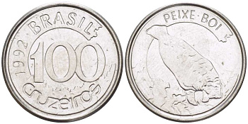 БРАЗИЛИЯ 100 КРУЗЕЙРО 1992 РЕФОРМА 1990-1993, ЛАМАНТИН KM 623 нержавеющая сталь 4392-436