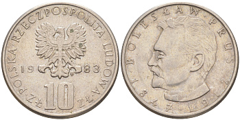 ПОЛЬША 10 ЗЛОТЫХ 1983 MW, БОЛЕСЛАВ ПРУС KM 73 медно-никель 106-636
