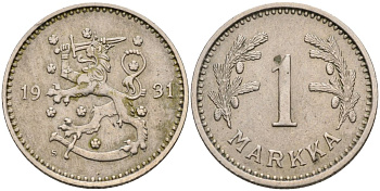 Финляндия 1 марка 1931 S KM 30 медно-никель 4595-114