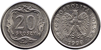 Польша 20 грошей 1998 MW KM 280, Parchimowicz 705f медно-никель 4381-961