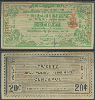 Филиппины, Западный Негрос 20 сентаво 1942 Pick S644 бумага 8622-20-2-2