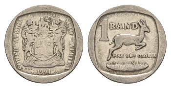 ЮАР 1 ранд 1991 антилопа спрингбок, герб KM 138 медь плакированная никелем 4380-1048