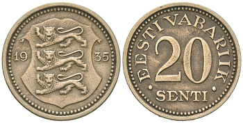 Эстония 20 центов 1935 Республика (1918-1941) KM 17 никель бронза 4615-1111